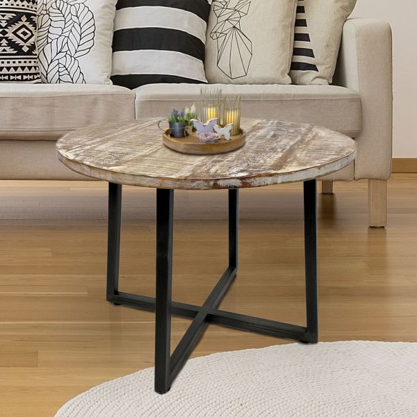 Couchtisch rund 60 cm Wohnzimmer Tisch Beistelltisch Cannes Metall-Gestell schwarz weiß altsilber weiß gekälkt
