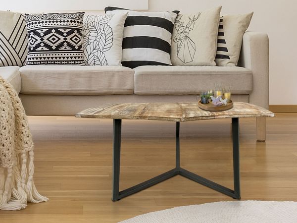 Beistelltisch 56 x 47 cm nachhaltig Wohnzimmer Tisch Couchtisch Nizza Metall-Gestell schwarz - weiß altsilber - weiß gekälkt