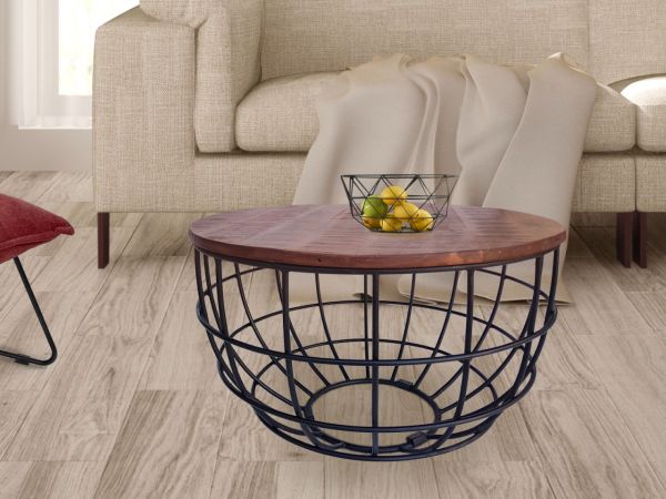 Beistelltisch nachhaltig Couchtisch Wohnzimmer-Tisch rund Lexington ø 55 cm Metall Gestell massiv braun - bassano