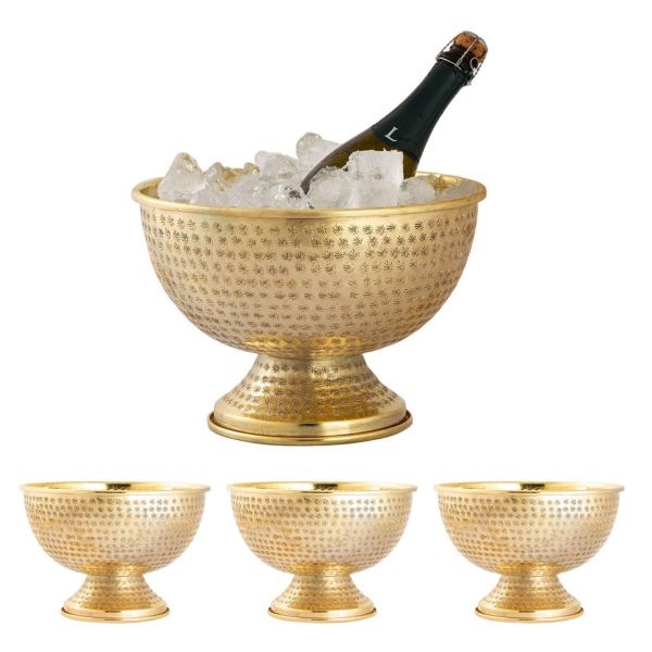 Flaschenkühler Weinkühler 4-teilig Metall ø 29 cm Sektkühler rund silber gold Eiskühler Champagner gold