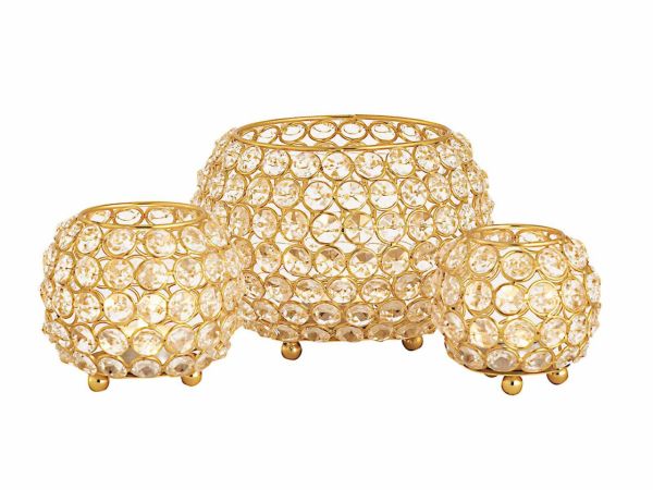 Teelichthalter Kerzenhalter Set 3-teilig Crystal Kerzenständer gold o. silber Vintage Kristall gold