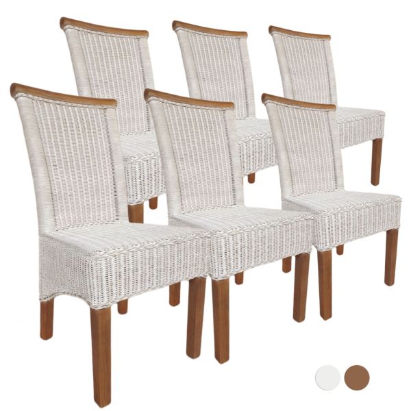 Esszimmer-Stühle Set Rattanstühle Perth 6 Stück Esstisch Stühle weiß Korbstühle nachhaltig ohne Sitzkissen