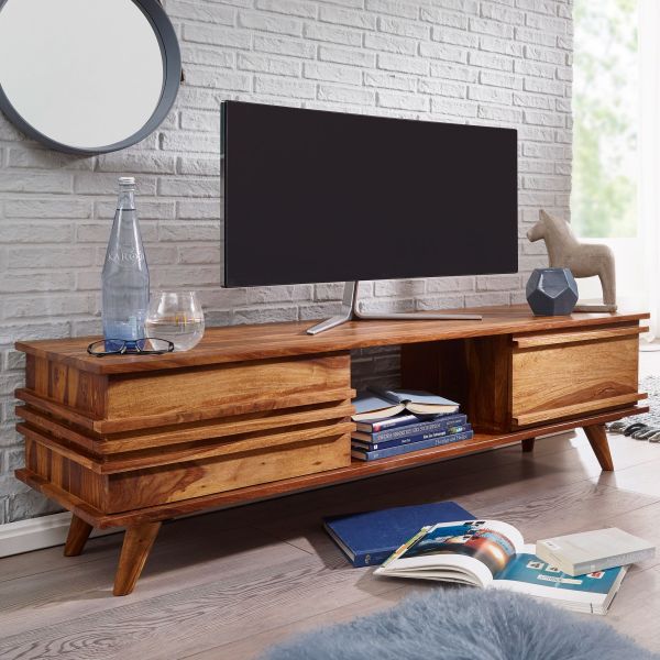 Lowboard Massivholz Sheesham Kommode 145 cm TV-Board Ablage-Fach Landhaus-Stil Unterschrank 41 cm TV-Möbel
