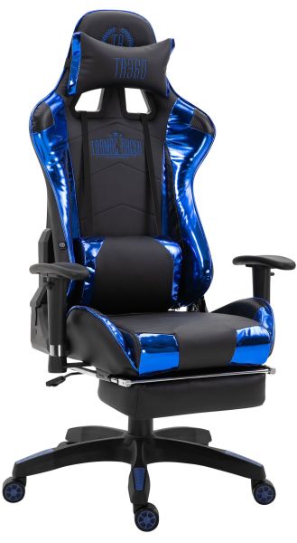 Racing Bürostuhl Turbo mit Fußablage glanz schwarz/blau