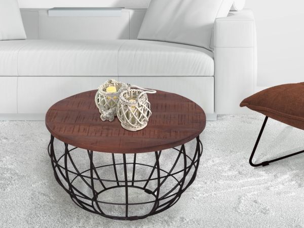 Couchtisch ø 55 cm Wohnzimmer-Tisch rund Beistelltisch nachhaltig London Metall Drahtgestell Gitter braun - bassano