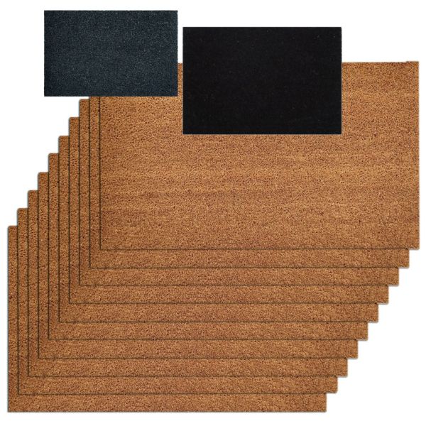 Kokosmatte 10er Set Türvorleger Schmutzfangmatte Fußmatte Fußabtreter einfarbig für Haustür 3 Farben natur, grau, schwarz