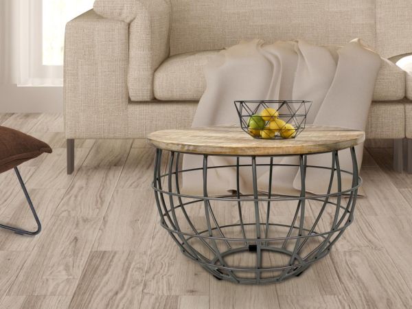 Beistelltisch nachhaltig Couchtisch Wohnzimmer-Tisch rund Lexington ø 55 cm Metall Gestell massiv weiß gekälkt