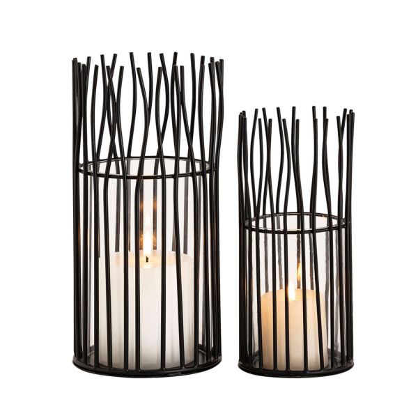 Kerzenhalter Set 2-teilig Teelichthalter Windlicht Loft schwarz o. silber Kerzenständer Windlichter schwarz matt